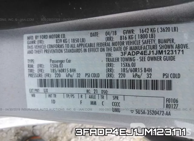 3FADP4EJ1JM123171 фото 10