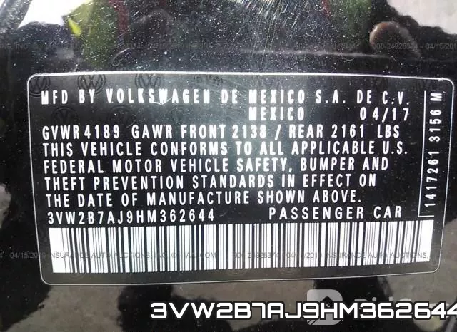 3VW2B7AJ9HM362644 фото 10