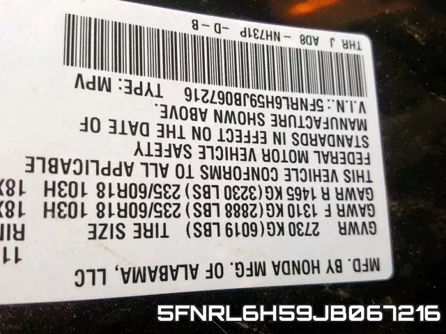 5FNRL6H59JB067216 фото 2