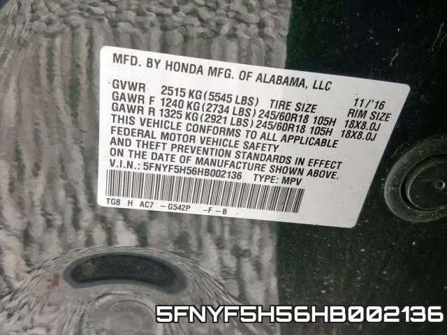 5FNYF5H56HB002136 фото 2
