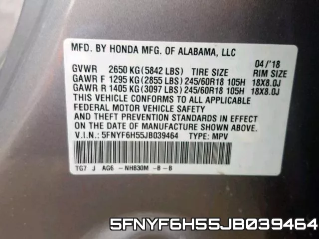 5FNYF6H55JB039464 фото 2