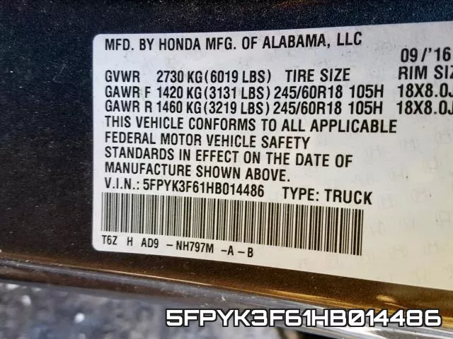 5FPYK3F61HB014486 фото 2