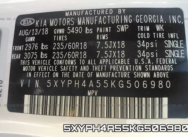 5XYPH4A55KG506980 фото 10
