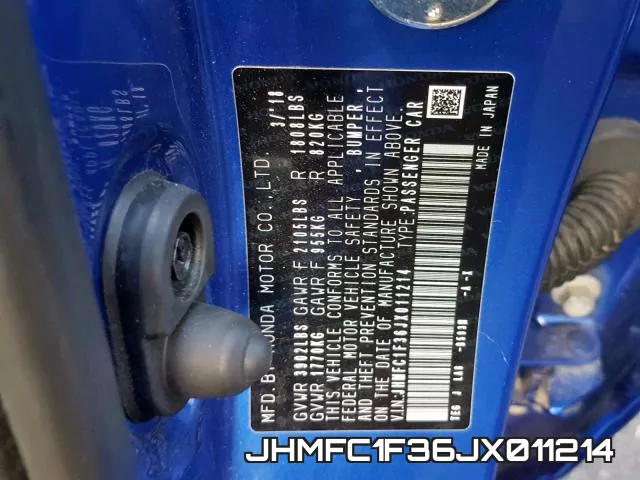 JHMFC1F36JX011214 фото 2