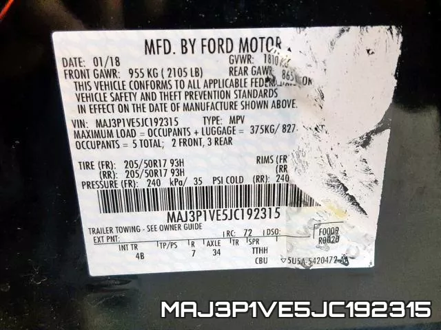MAJ3P1VE5JC192315 фото 2
