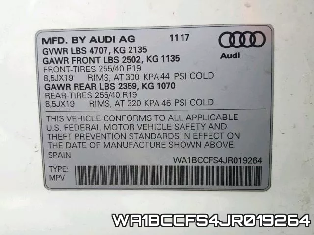WA1BCCFS4JR019264 фото 2