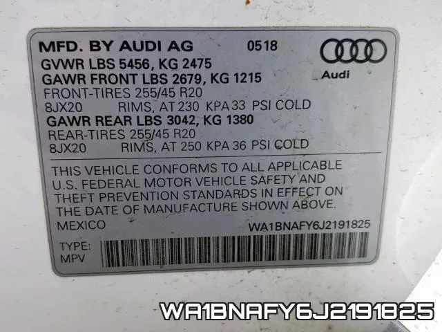 WA1BNAFY6J2191825 фото 2
