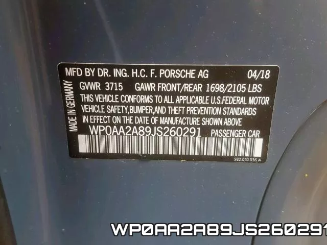WP0AA2A89JS260291 фото 2