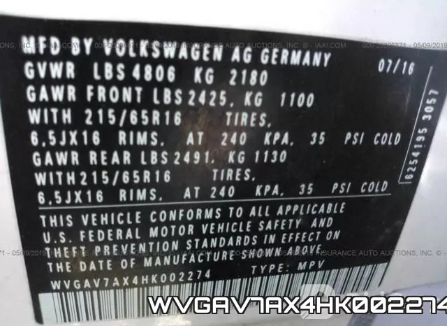 WVGAV7AX4HK002274 фото 10