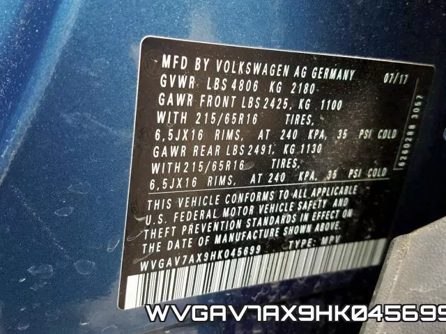 WVGAV7AX9HK045699 фото 2