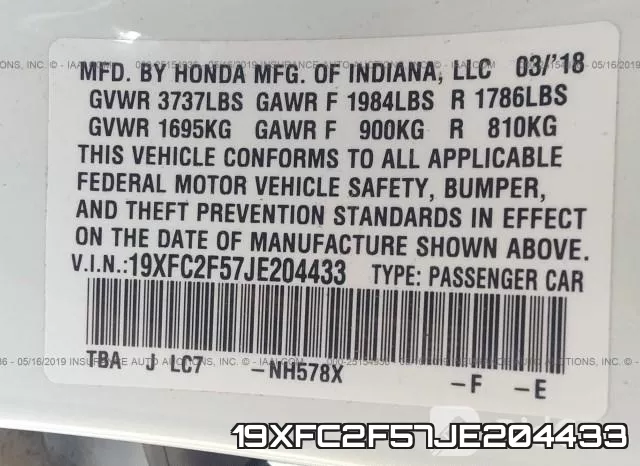 19XFC2F57JE204433 фото 10