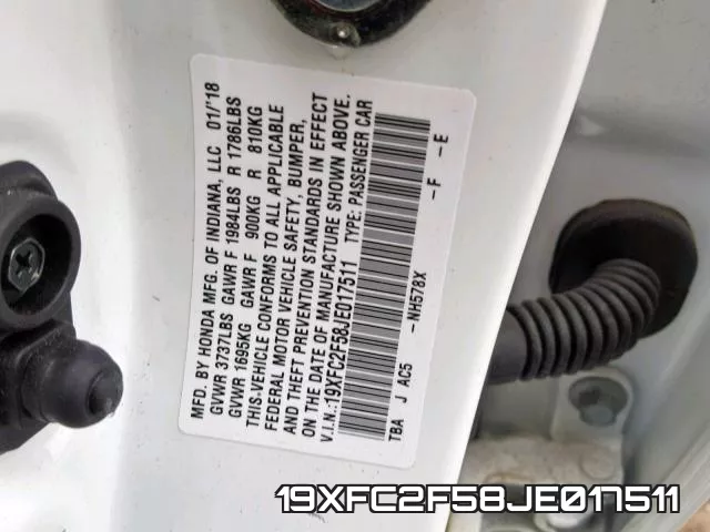 19XFC2F58JE017511 фото 2