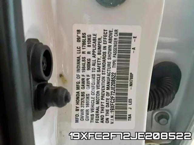 19XFC2F72JE208522 фото 2