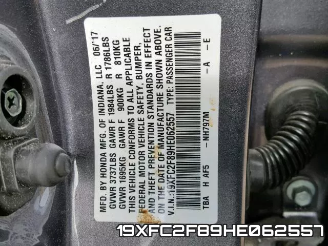 19XFC2F89HE062557 фото 2
