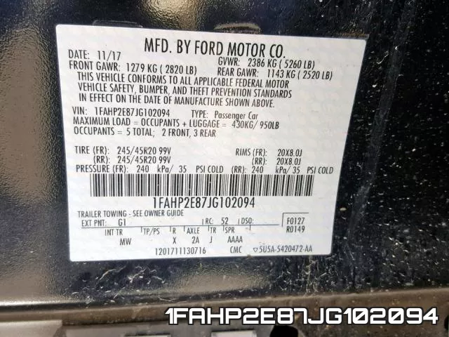 1FAHP2E87JG102094 фото 2