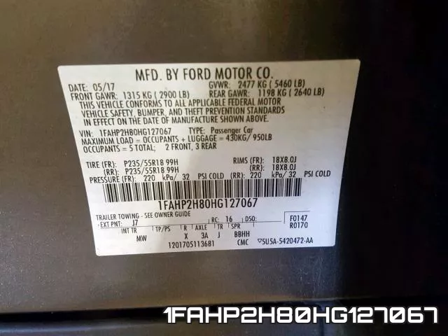 1FAHP2H80HG127067 фото 2