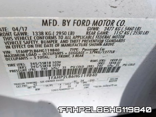 1FAHP2L86HG119840 фото 2