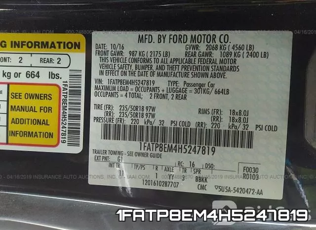 1FATP8EM4H5247819 фото 10