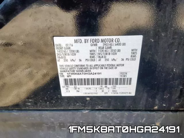 1FM5K8AT0HGA24191 фото 2