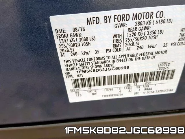 1FM5K8D82JGC60998 фото 2
