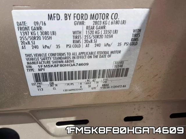 1FM5K8F80HGA74609 фото 2