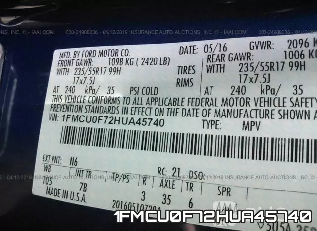 1FMCU0F72HUA45740 фото 10