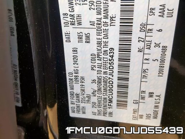 1FMCU0GD7JUD55439 фото 2