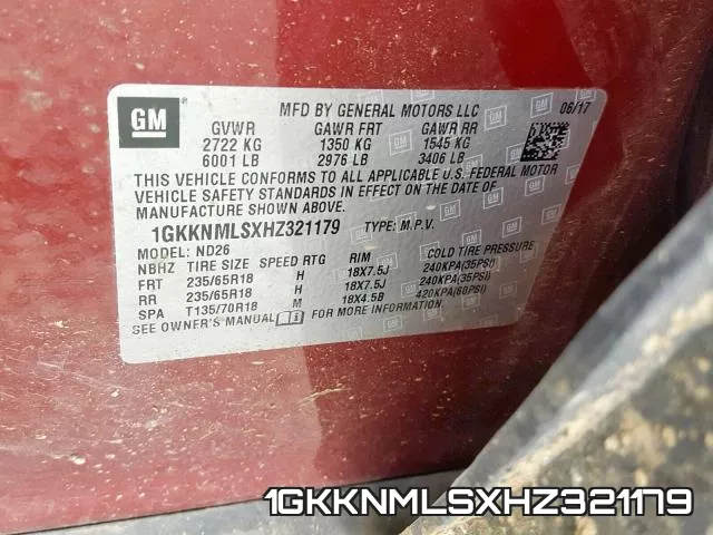 1GKKNMLSXHZ321179 фото 2