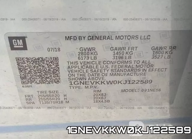 1GNEVKKW0KJ122589 фото 10