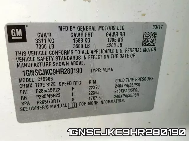 1GNSCJKC9HR280190 фото 2