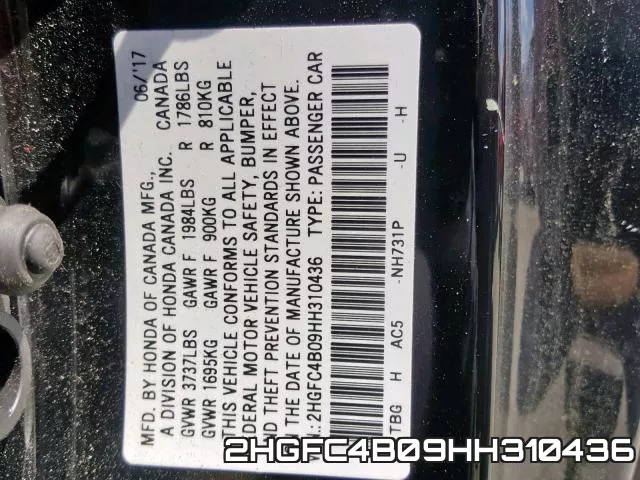 2HGFC4B09HH310436 фото 2