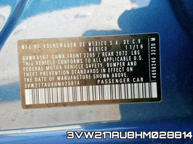3VW217AU8HM028814 фото 2