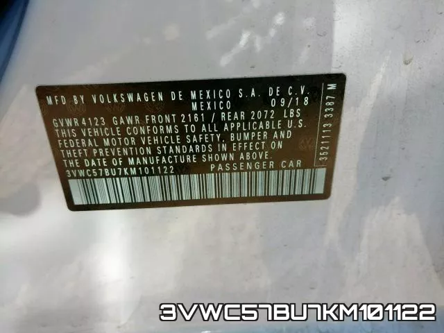 3VWC57BU7KM101122 фото 2