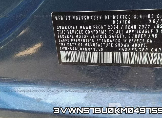 3VWN57BU0KM049759 фото 10