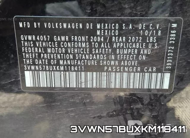 3VWN57BUXKM118411 фото 10