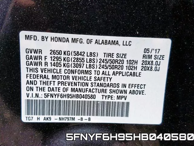 5FNYF6H95HB040580 фото 2