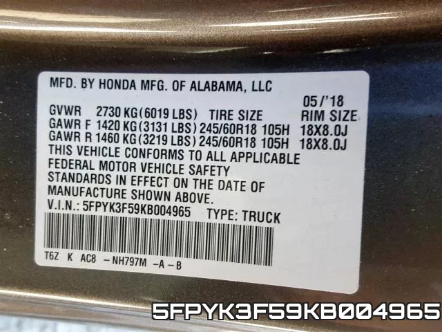 5FPYK3F59KB004965 фото 2