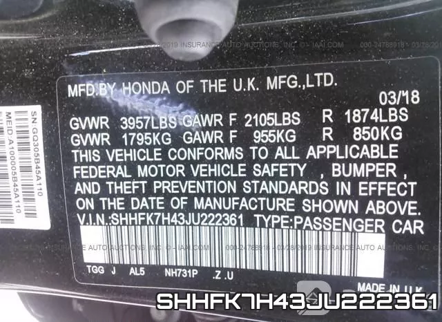 SHHFK7H43JU222361 фото 10