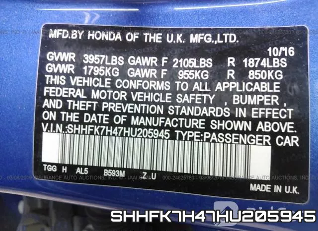 SHHFK7H47HU205945 фото 10