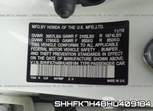 SHHFK7H48HU409184 фото 10
