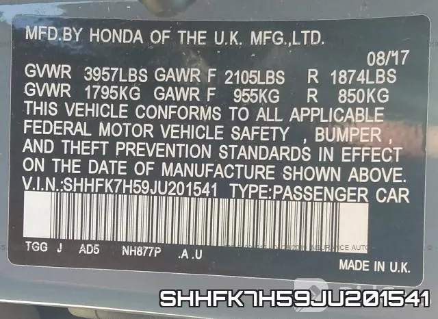 SHHFK7H59JU201541 фото 10