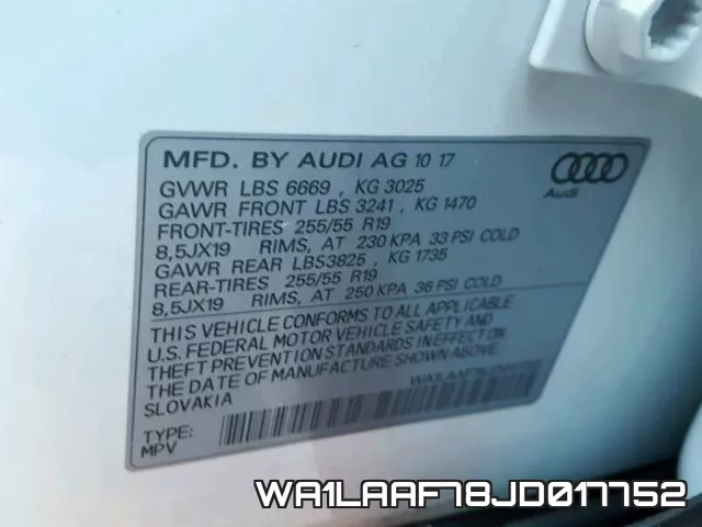 WA1LAAF78JD017752 фото 2