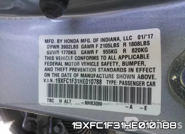 19XFC1F31HE010788 фото 10