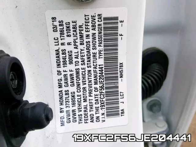 19XFC2F56JE204441 фото 2
