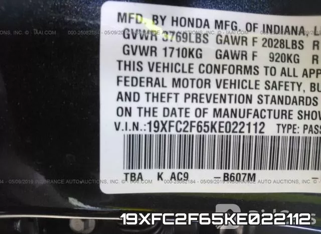 19XFC2F65KE022112 фото 10