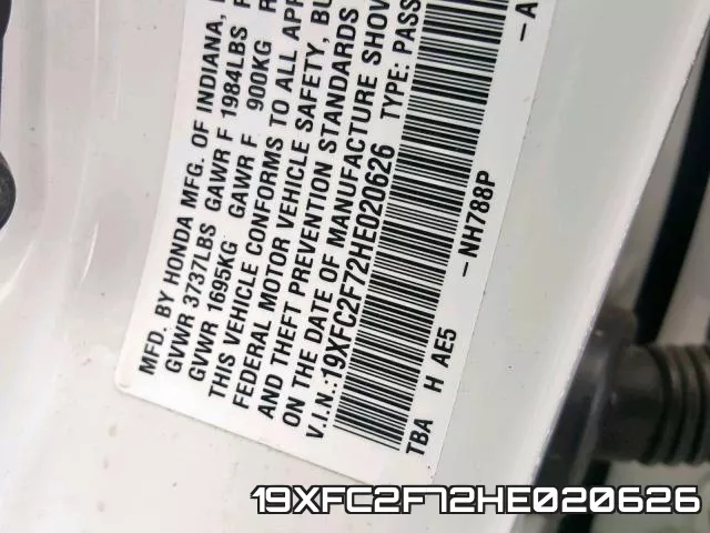 19XFC2F72HE020626 фото 2