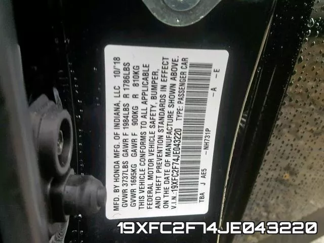 19XFC2F74JE043220 фото 2
