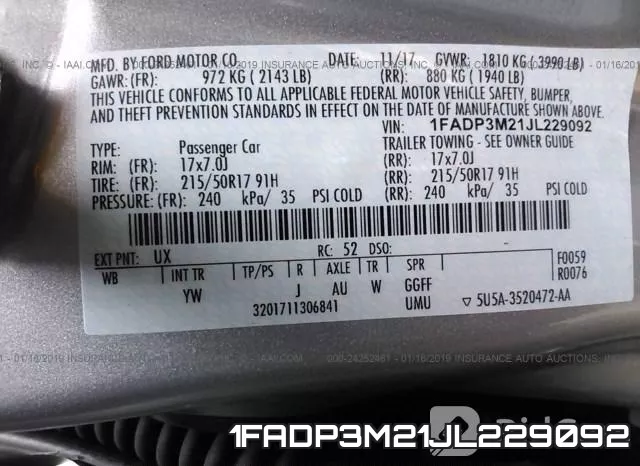 1FADP3M21JL229092 фото 10
