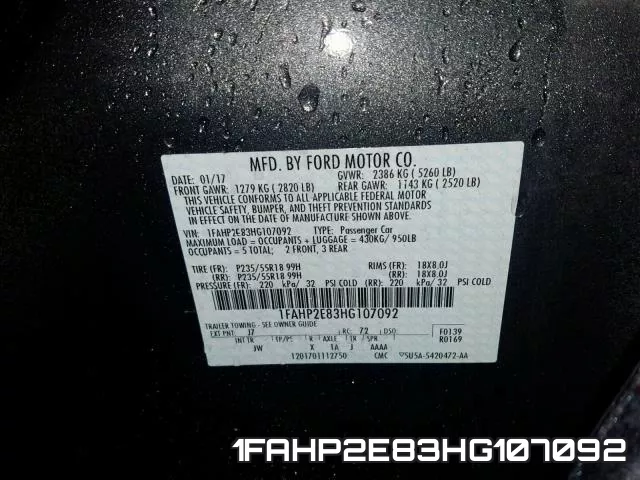 1FAHP2E83HG107092 фото 2