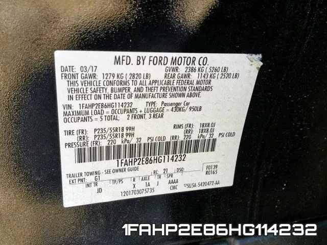 1FAHP2E86HG114232 фото 2